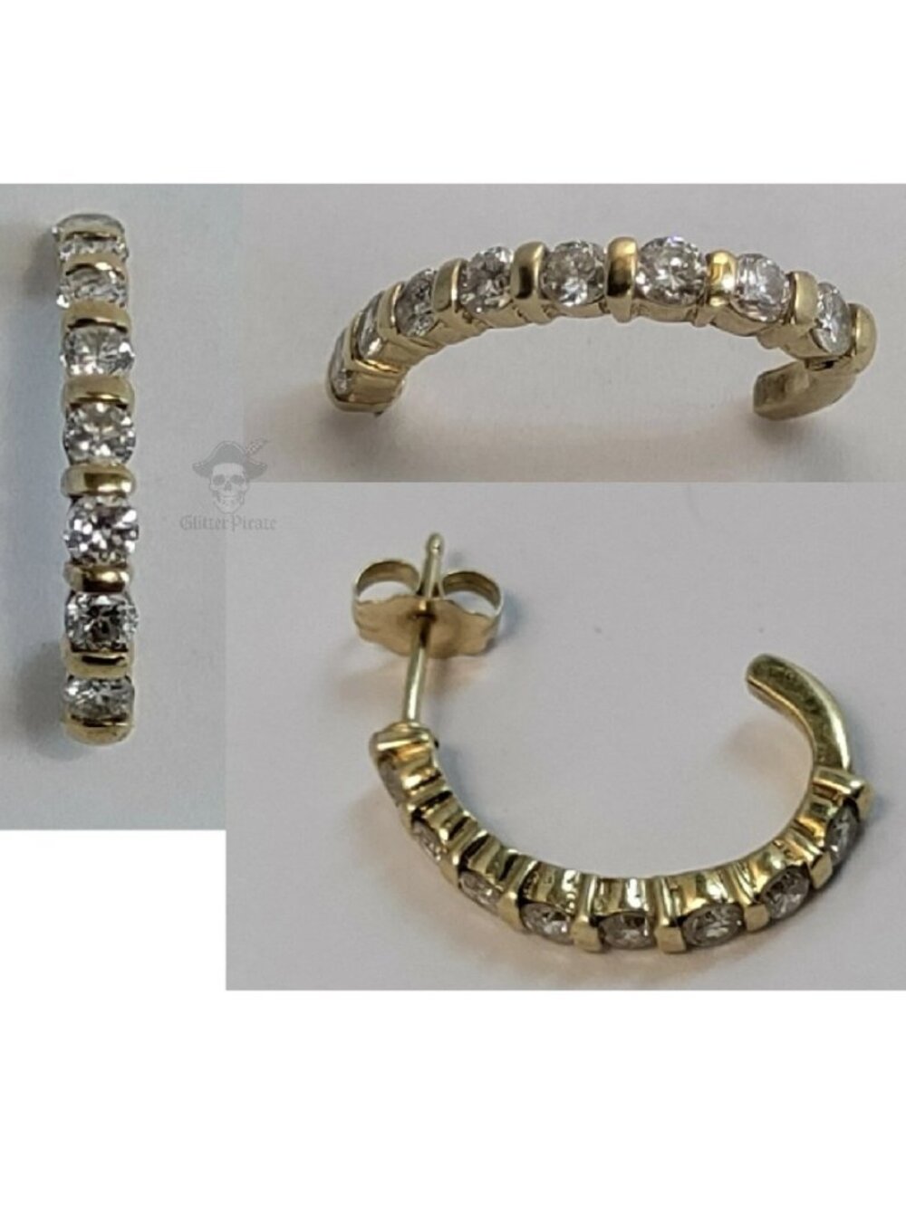 Single Solid 14k Yellow Gold 0.48ttcw Diamond 3/4" J Hoop Earring
